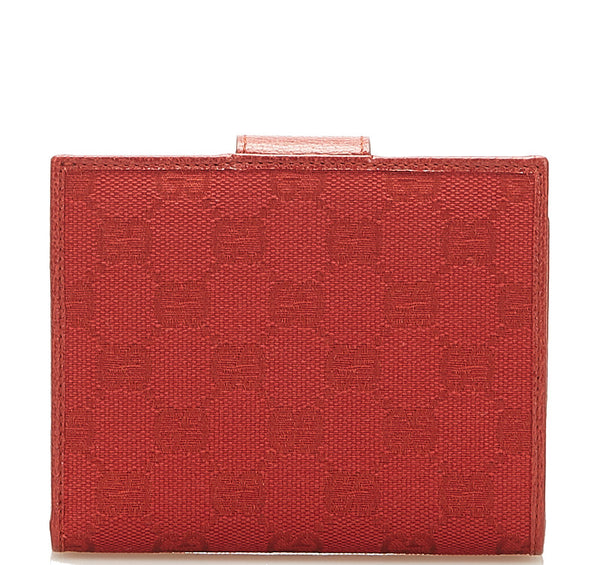グッチ GGキャンバス レッド キャンバス レザー 二つ折り財布 レディース GUCCI 中古