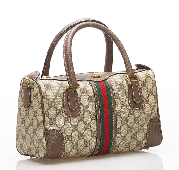 グッチ GGスプリーム シェリーライン 002.39.0269 ブラウン PVC レザー ハンドバッグ ショルダーバッグ 2WAY レディース GUCCI 中古