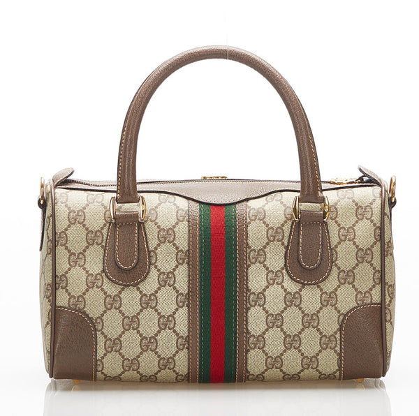 グッチ GGスプリーム シェリーライン 002.39.0269 ブラウン PVC レザー ハンドバッグ ショルダーバッグ 2WAY レディース GUCCI 中古
