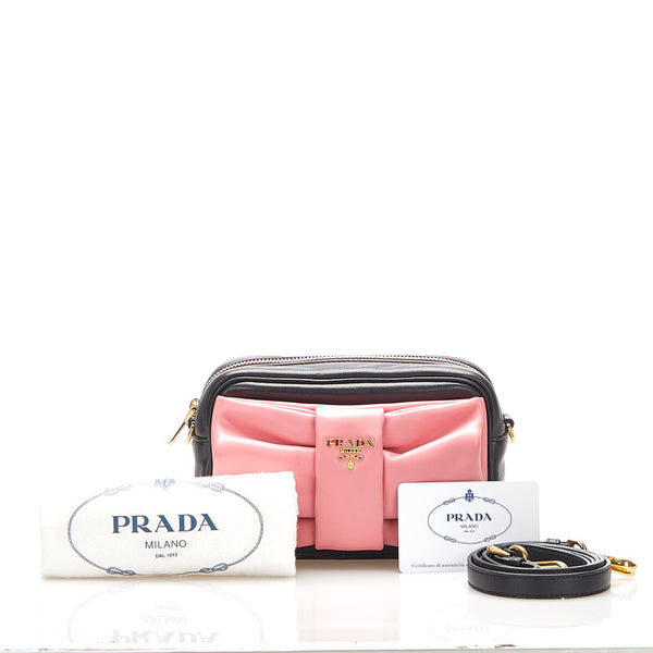 プラダ リボン BP0166 ブラック ピンク レザー 斜め掛け ショルダーバッグ レディース PRADA 中古