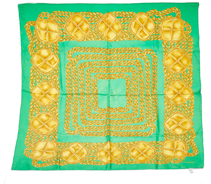 シャネル グリーン シルク スカーフ レディース CHANEL 中古
