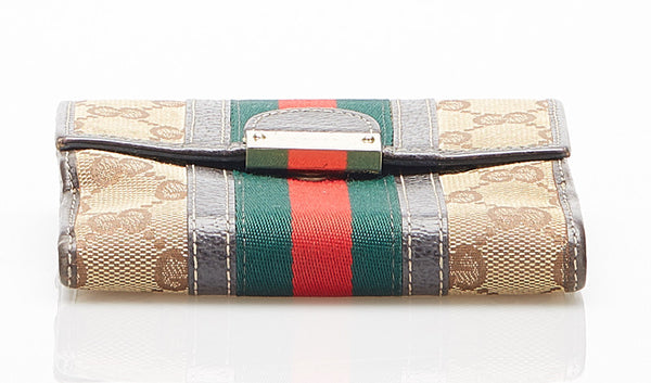 グッチ GGキャンバス シェリーライン 150672 ブラウン キャンバス 二つ折り財布 レディース GUCCI 中古