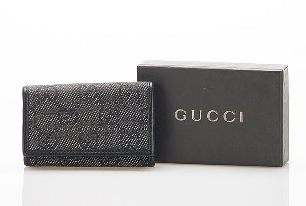 グッチ GGキャンバス 04564 グレー キャンバス レザー キーケース レディース GUCCI 中古
