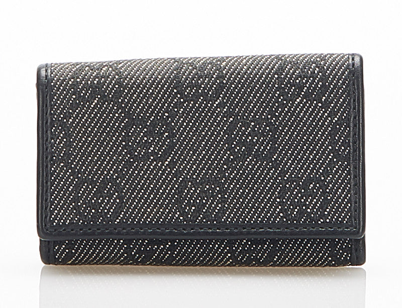 グッチ GGキャンバス 04564 グレー キャンバス レザー キーケース レディース GUCCI 中古