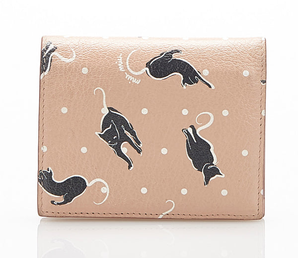 ミュウミュウ 猫 5MV204 ピンク ゴートレザー 二つ折り財布 レディース MIUMIU 中古