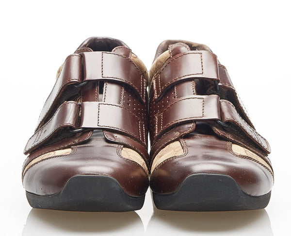 グッチ GGキャンバス ベルクロ 111 6047 ブラウン キャンバス レザー ドライビングスニーカー メンズ GUCCI 中古