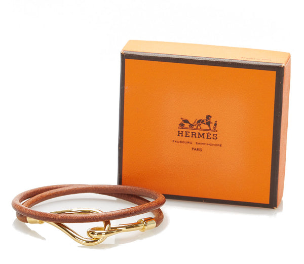 エルメス ブラウン レザー メッキ ブレスレット  HERMES 中古