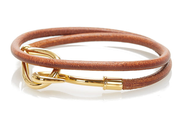 エルメス ブラウン レザー メッキ ブレスレット  HERMES 中古