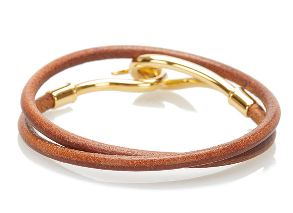 エルメス ブラウン レザー メッキ ブレスレット  HERMES 中古