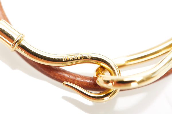 エルメス ブラウン レザー メッキ ブレスレット  HERMES 中古