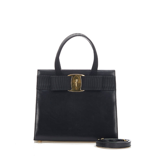 サルヴァトーレフェラガモ ヴァラリボン BA21 4178 ブラック レザー ハンドバッグ レディース Salvatore Ferragamo 中古