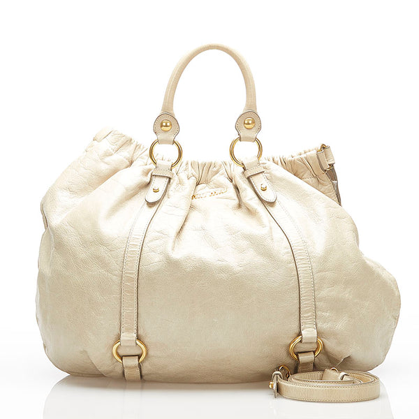 ミュウミュウ アイボリー レザー ハンドバッグ ショルダーバッグ 2WAY レディース MIUMIU 中古