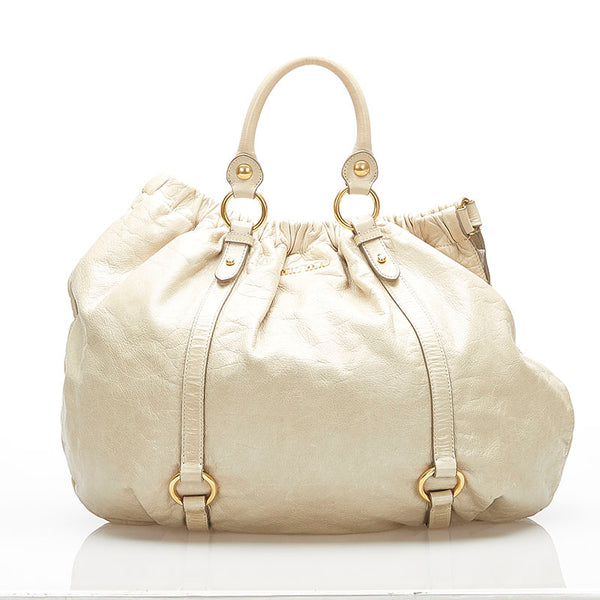 ミュウミュウ アイボリー レザー ハンドバッグ ショルダーバッグ 2WAY レディース MIUMIU 中古