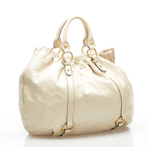 ミュウミュウ アイボリー レザー ハンドバッグ ショルダーバッグ 2WAY レディース MIUMIU 中古