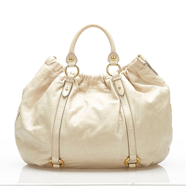 ミュウミュウ アイボリー レザー ハンドバッグ ショルダーバッグ 2WAY レディース MIUMIU 中古