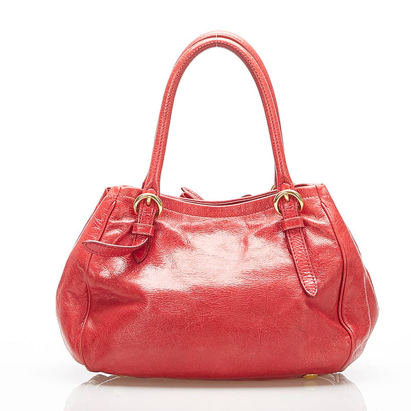 ミュウミュウ リボン レッド レザー ハンドバッグ レディース MIUMIU 中古
