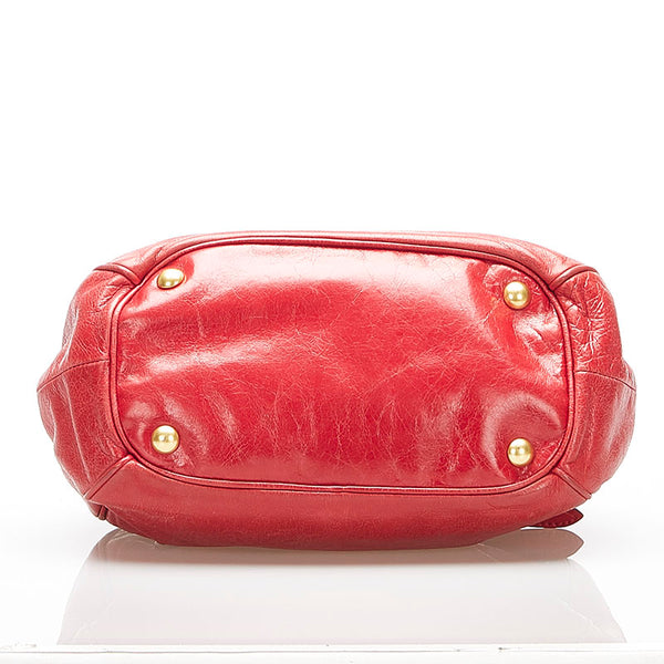 ミュウミュウ リボン レッド レザー ハンドバッグ レディース MIUMIU 中古