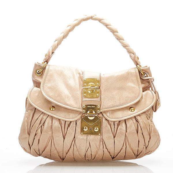 ミュウミュウ マテラッセ ピンクベージュ レザー 肩掛け ショルダーバッグ レディース MIUMIU 中古