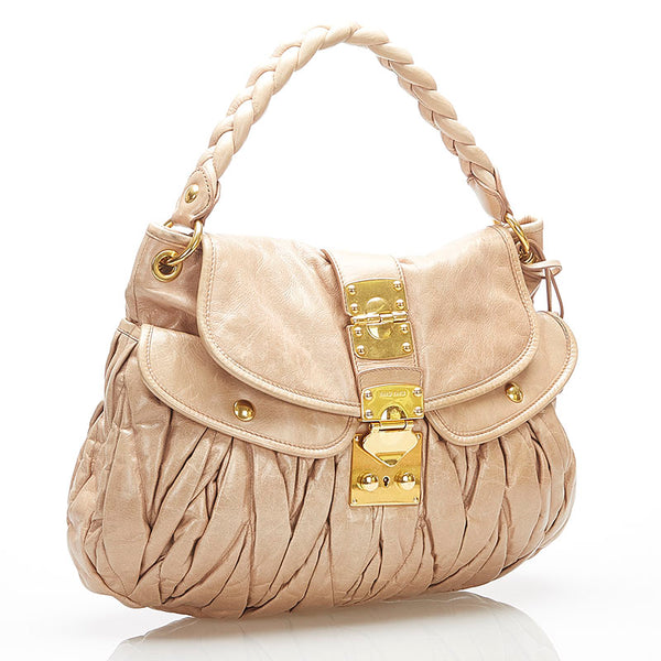 ミュウミュウ マテラッセ ピンクベージュ レザー 肩掛け ショルダーバッグ レディース MIUMIU 中古