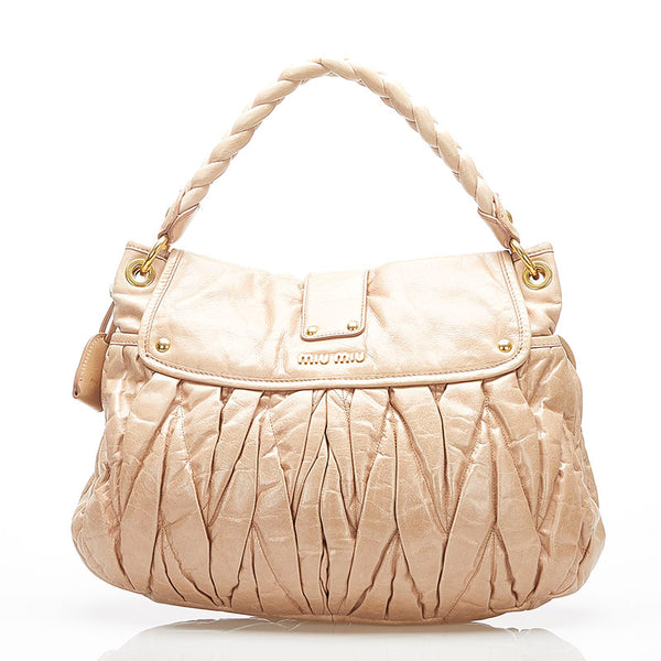 ミュウミュウ マテラッセ ピンクベージュ レザー 肩掛け ショルダーバッグ レディース MIUMIU 中古