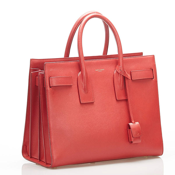 イヴ サンローラン レッド レザー ハンドバッグ レディース YVES SAINT LAURENT 中古