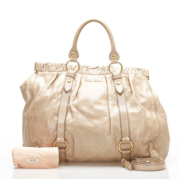 ミュウミュウ ベージュ レザー ハンドバッグ ショルダーバッグ 2WAY レディース MIUMIU 中古