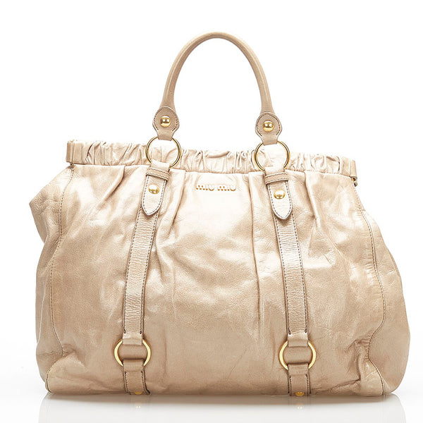 ミュウミュウ ベージュ レザー ハンドバッグ ショルダーバッグ 2WAY レディース MIUMIU 中古