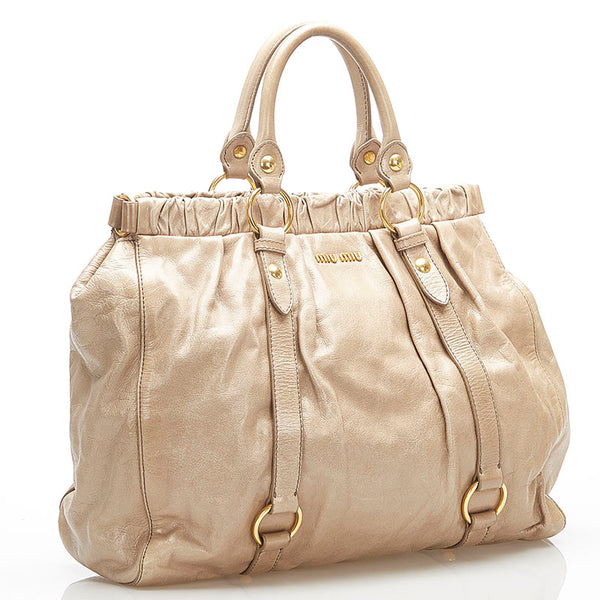 ミュウミュウ ベージュ レザー ハンドバッグ ショルダーバッグ 2WAY レディース MIUMIU 中古