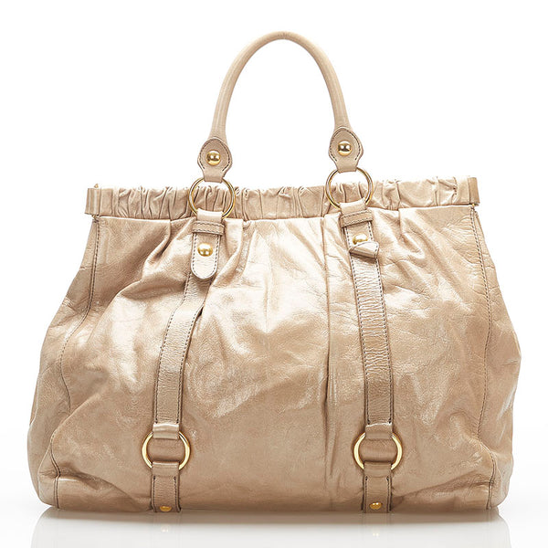 ミュウミュウ ベージュ レザー ハンドバッグ ショルダーバッグ 2WAY レディース MIUMIU 中古