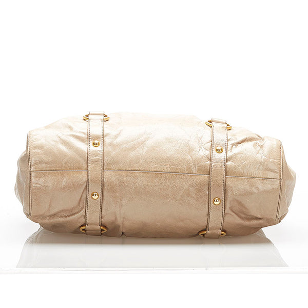 ミュウミュウ ベージュ レザー ハンドバッグ ショルダーバッグ 2WAY レディース MIUMIU 中古