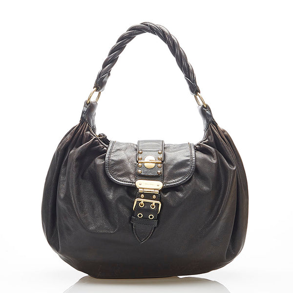 ミュウミュウ ブラウン レザー ハンドバッグ ショルダーバッグ 2WAY レディース MIUMIU 中古