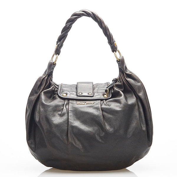 ミュウミュウ ブラウン レザー ハンドバッグ ショルダーバッグ 2WAY レディース MIUMIU 中古