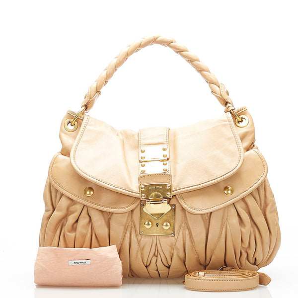 ミュウミュウ ベージュ レザー ハンドバッグ ショルダーバッグ 2WAY レディース MIUMIU 中古