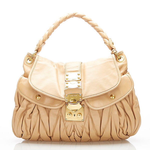 ミュウミュウ ベージュ レザー ハンドバッグ ショルダーバッグ 2WAY レディース MIUMIU 中古