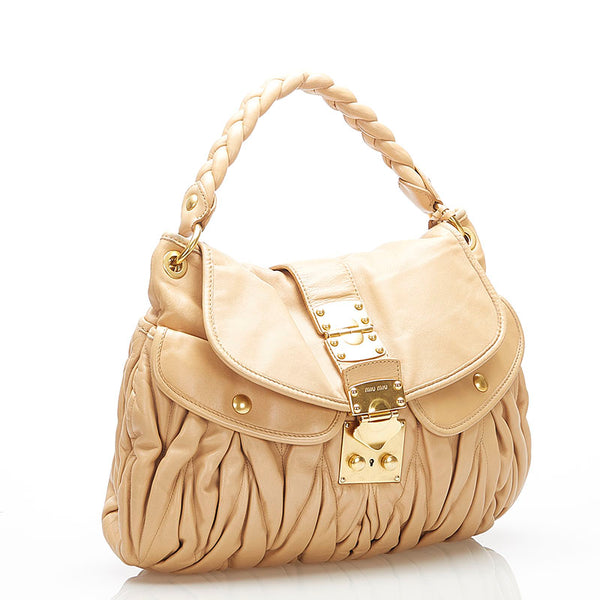 ミュウミュウ ベージュ レザー ハンドバッグ ショルダーバッグ 2WAY レディース MIUMIU 中古