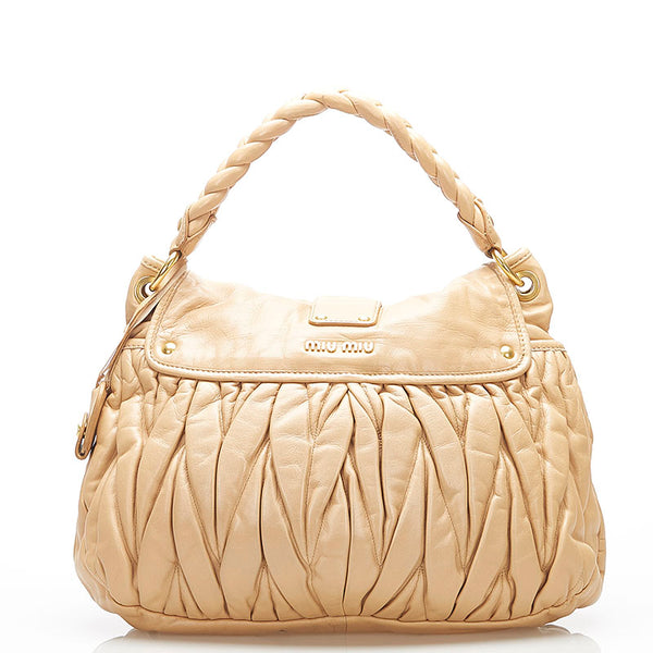 ミュウミュウ ベージュ レザー ハンドバッグ ショルダーバッグ 2WAY レディース MIUMIU 中古