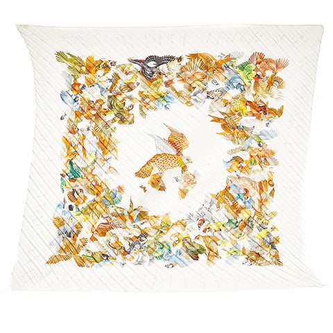 エルメス プリーツ カレ 90 ホワイト シルク スカーフ レディース HERMES 中古