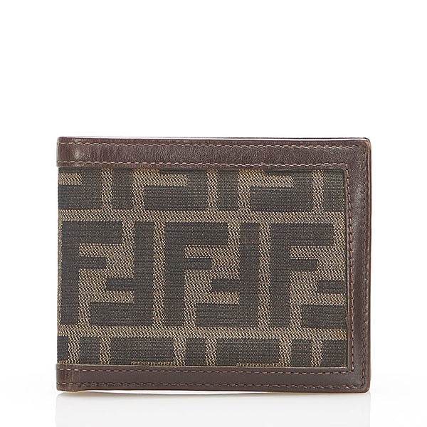フェンディ ズッカ 2292-31011 ブラウン キャンバス レザー 二つ折り財布 レディース FENDI 中古