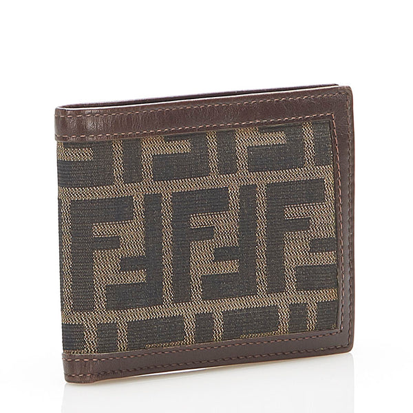 フェンディ ズッカ 2292-31011 ブラウン キャンバス レザー 二つ折り財布 レディース FENDI 中古