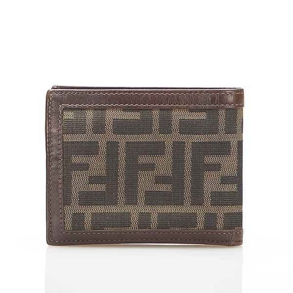 フェンディ ズッカ 2292-31011 ブラウン キャンバス レザー 二つ折り財布 レディース FENDI 中古