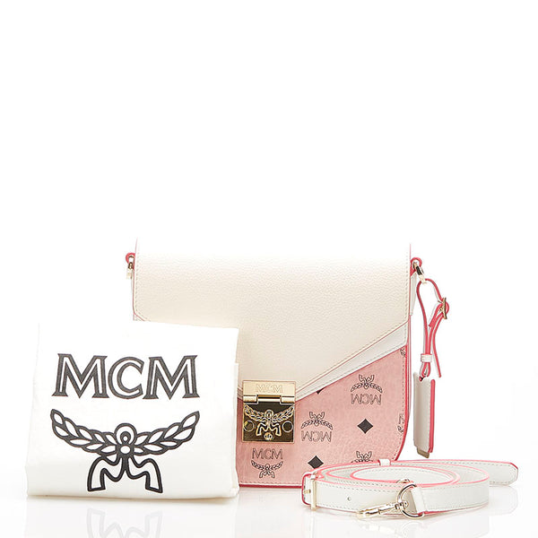 エム シー エム ホワイト ピンク レザー ショルダーバッグ レディース MCM 中古