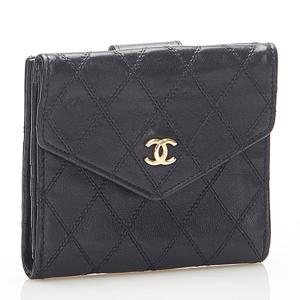 シャネル ビコローレ ココマーク ブラック レザー 二つ折り財布 レディース CHANEL 中古