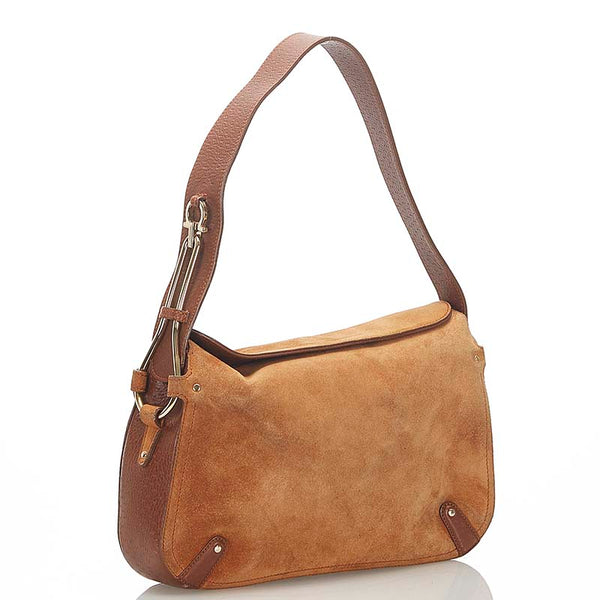 サルヴァトーレフェラガモ ガンチーニ ブラウン スウェード レザー 肩掛け ショルダーバッグ レディース Salvatore Ferragamo 【中古】