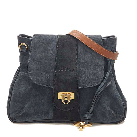 クロエ ネイビー ブラウン スウェード レザー ショルダーバッグ レディース Chloe 【中古】