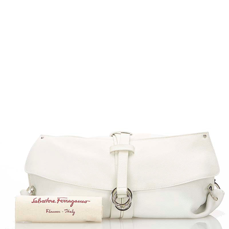 サルヴァトーレフェラガモ ガンチーニ ホワイト レザー クラッチバッグ レディース Salvatore Ferragamo 【中古】