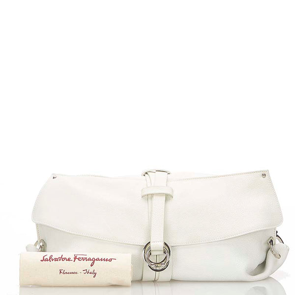 サルヴァトーレフェラガモ ガンチーニ ホワイト レザー クラッチバッグ レディース Salvatore Ferragamo 【中古】