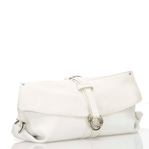 サルヴァトーレフェラガモ ガンチーニ ホワイト レザー クラッチバッグ レディース Salvatore Ferragamo 【中古】