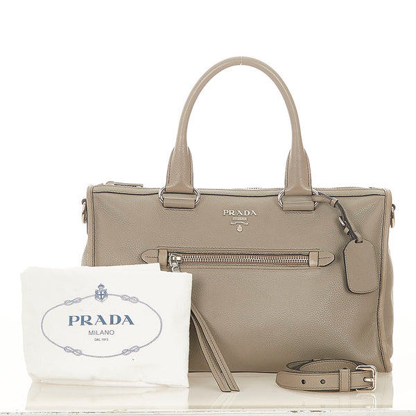 プラダ BL0805 グレー レザー ハンドバッグ ショルダーバッグ 2WAY レディース PRADA 【中古】