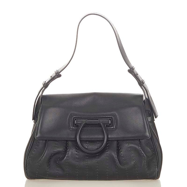 サルヴァトーレフェラガモ ガンチーニ BW-21 4845 ブラック レザー 肩掛け ショルダーバッグ レディース Salvatore Ferragamo 【中古】