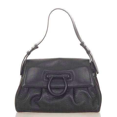 サルヴァトーレフェラガモ ガンチーニ BW-21 4845 ブラック レザー 肩掛け ショルダーバッグ レディース Salvatore Ferragamo 【中古】